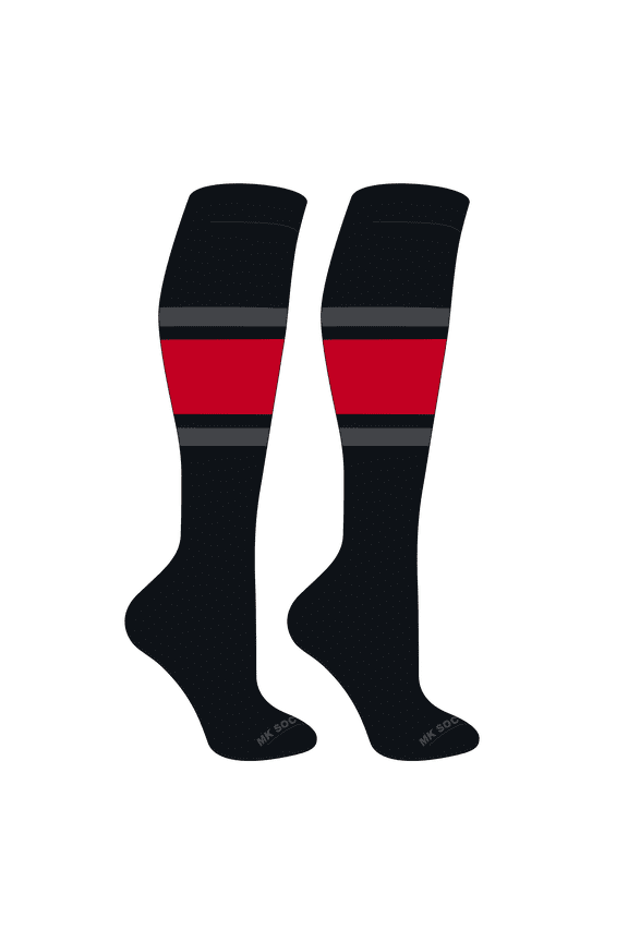 Striped OTC Baseball, Softball, Football Socks (B) Black, Granite, Red (S)