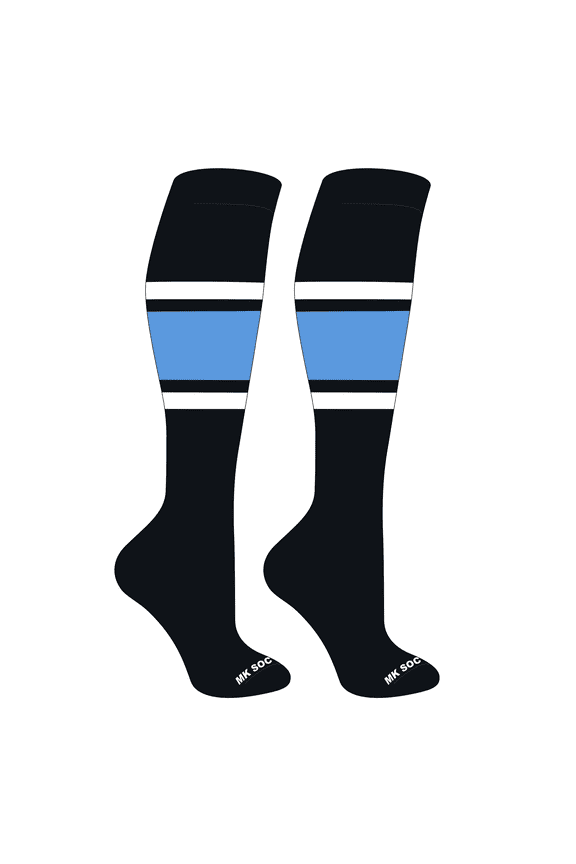 Striped OTC Baseball, Softball, Football Socks (B) Black, White, Columbia Blue (S)