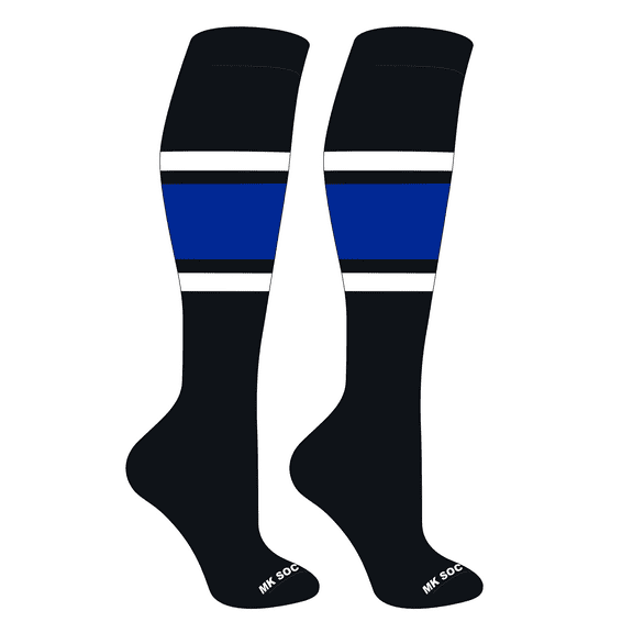 MK Socks Striped OTC Baseball, Softball, Football Socks (B) Black, White, Royal (XL)