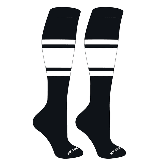 MK Socks Striped OTC Baseball, Softball, Football Socks (B) Black, White (XS)
