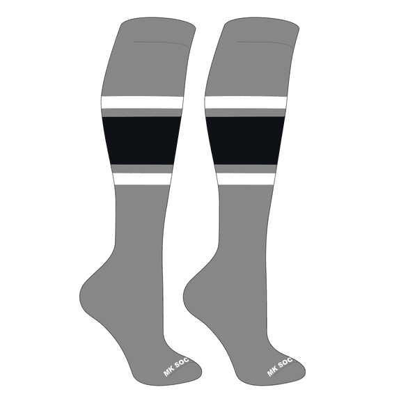 MK Socks Striped OTC Baseball, Softball, Football Socks (B) Grey, White, Black (S)