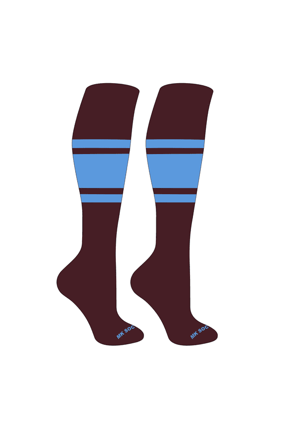 Striped OTC Baseball, Softball, Football Socks (B) Maroon, Columbia Blue (M)
