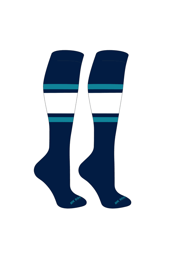 Striped OTC Baseball, Softball, Football Socks (B) Navy, Marlin Teal, White (L)