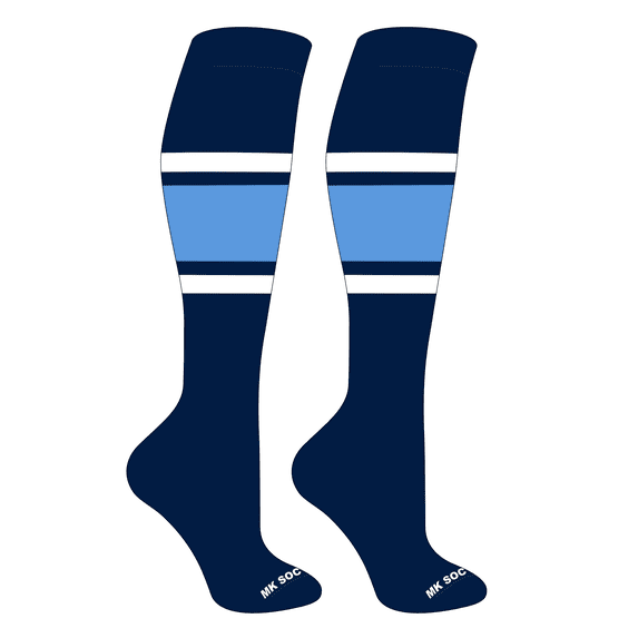 MK Socks Striped OTC Baseball, Softball, Football Socks (B) Navy, White, Columbia Blue (M)