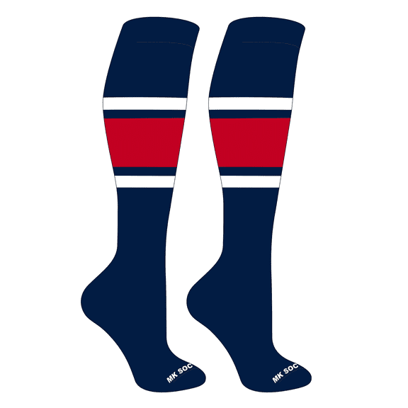 MK Socks Striped OTC Baseball, Softball, Football Socks (B) Navy, White, Red (S)