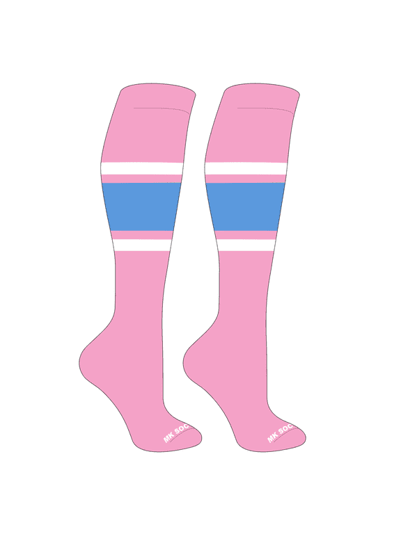 Striped OTC Baseball, Softball, Football Socks (B) Pink, White, Columbia Blue (XS)