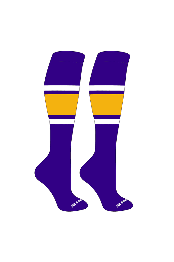 Striped OTC Baseball, Softball, Football Socks (B) Purple, White, Gold (L)
