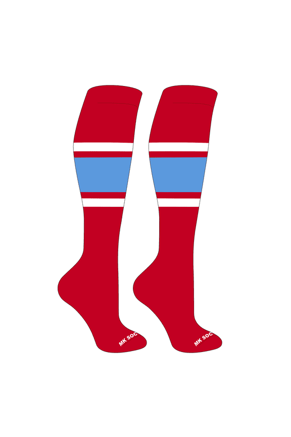 Striped OTC Baseball, Softball, Football Socks (B) Red, White, Columbia Blue (S)