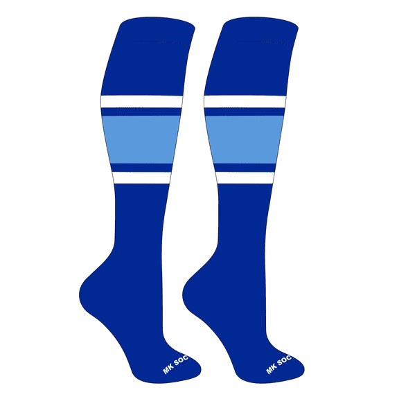 MK Socks Striped OTC Baseball, Softball, Football Socks (B) Royal, White, Columbia Blue (M)
