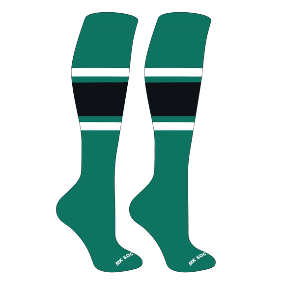 MK Socks Striped OTC Baseball, Softball, Football Socks (B) Teal, White, Black (S)