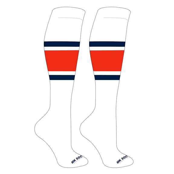 MK Socks Striped OTC Baseball, Softball, Football Socks (B) White, Navy, Orange (M)