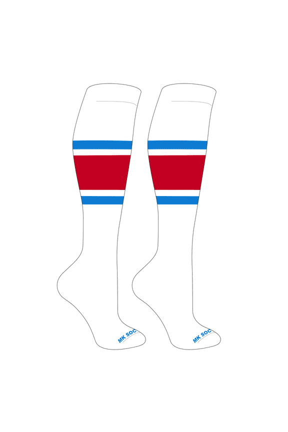 Striped OTC Baseball, Softball, Football Socks (B) White, Neon Blue, Red (L)