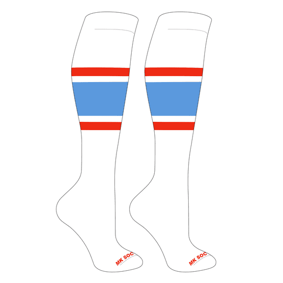 MK Socks Striped OTC Baseball, Softball, Football Socks (B) White, Orange, Columbia Blue (M)