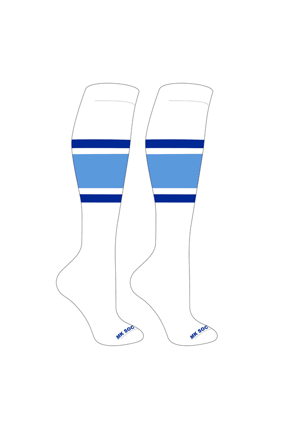 Striped OTC Baseball, Softball, Football Socks (B) White, Royal, Columbia Blue (XL)