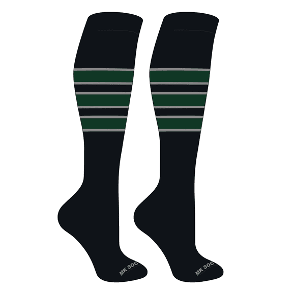 MK Socks Striped OTC Baseball, Softball, Football Socks (C) Black, Grey, Dark Green (XL)