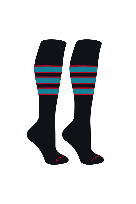 Striped OTC Baseball, Softball, Football Socks (C) Black, Red, Marlin Teal (S)