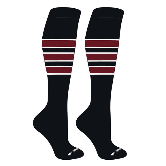 MK Socks Striped OTC Baseball, Softball, Football Socks (C) Black, White, Cardinal (L)