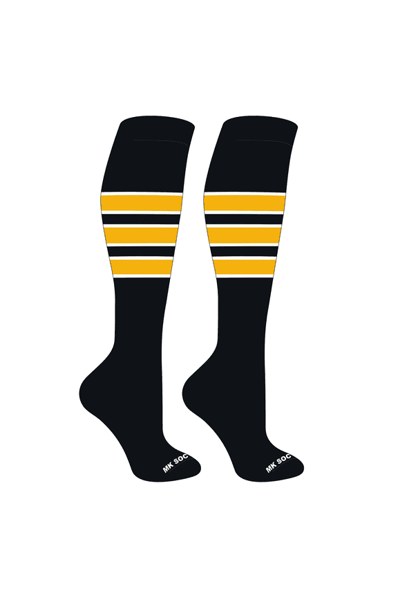 Striped OTC Baseball, Softball, Football Socks (C) Black, White, Gold (L)