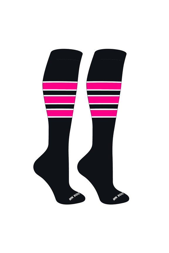 Striped OTC Baseball, Softball, Football Socks (C) Black, White, Hot Pink (M)