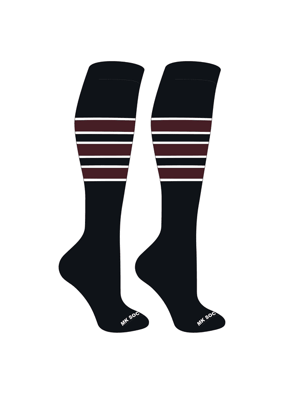 Striped OTC Baseball, Softball, Football Socks (C) Black, White, Maroon (S)