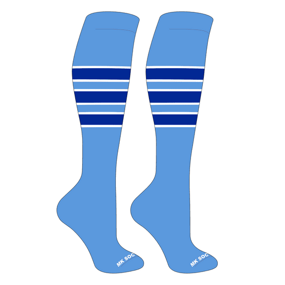 MK Socks Striped OTC Baseball, Softball, Football Socks (C) Columbia Blue, White, Royal (L)