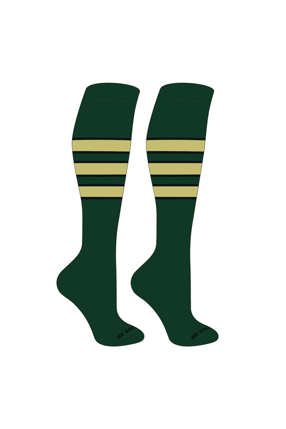 Striped OTC Baseball, Softball, Football Socks (C) Dk Green, Black, Vegas Gold (L)