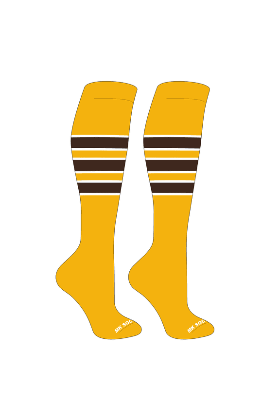Striped OTC Baseball, Softball, Football Socks (C) Gold, White, Brown (M)