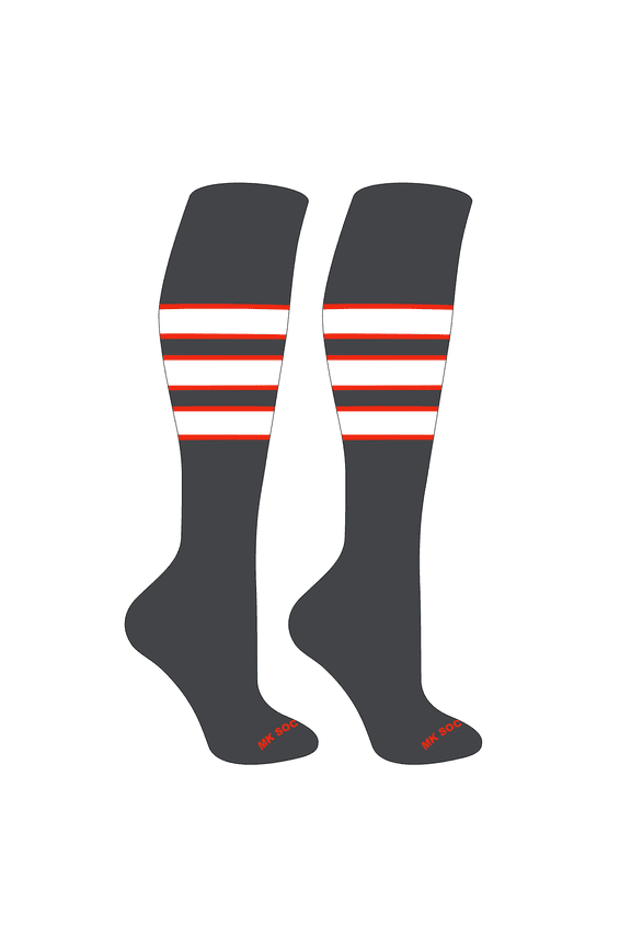 Striped OTC Baseball, Softball, Football Socks (C) Granite, Orange, White (S)