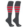 thumbnail image 1 of MK Socks Striped OTC Baseball, Softball, Football Socks (C) Granite, White, Red (XL), 1 of 3