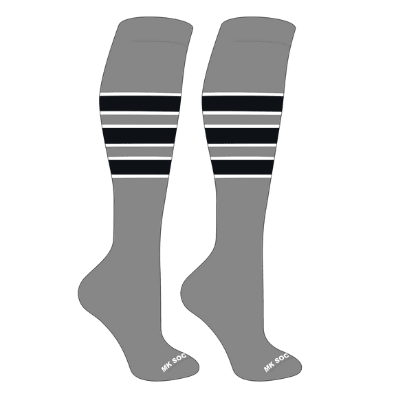 MK Socks Striped OTC Baseball, Softball, Football Socks (C) Grey, White, Black (S)
