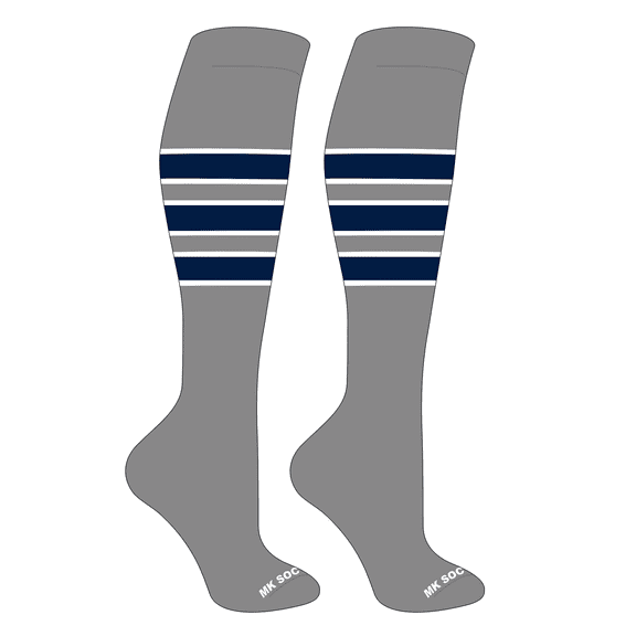 MK Socks Striped OTC Baseball, Softball, Football Socks (C) Grey, White, Navy (M)