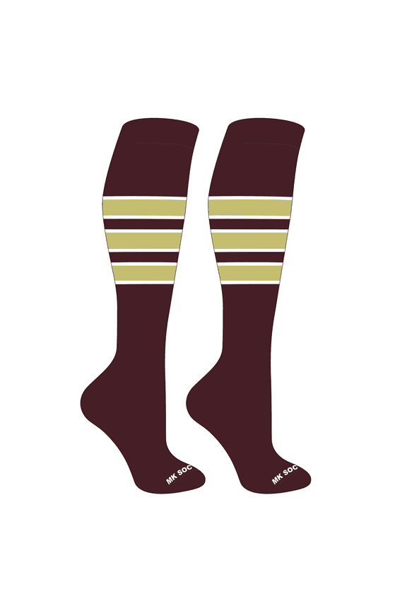 Striped OTC Baseball, Softball, Football Socks (C) Maroon, White, Vegas Gold (XL)