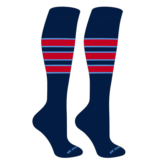 MK Socks Striped OTC Baseball, Softball, Football Socks (C) Navy, Columbia Blue, Red (S)