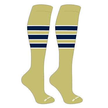 MK Socks Striped OTC Baseball, Softball, Football Socks (C) Vegas Gold, White, Navy (S)