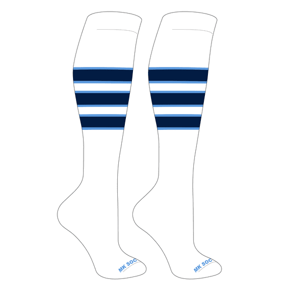 MK Socks Striped OTC Baseball, Softball, Football Socks (C) White, Columbia Blue, Navy (L)