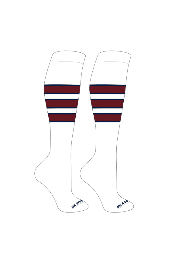 Striped OTC Baseball, Softball, Football Socks (C) White, Navy, Cardinal (S)