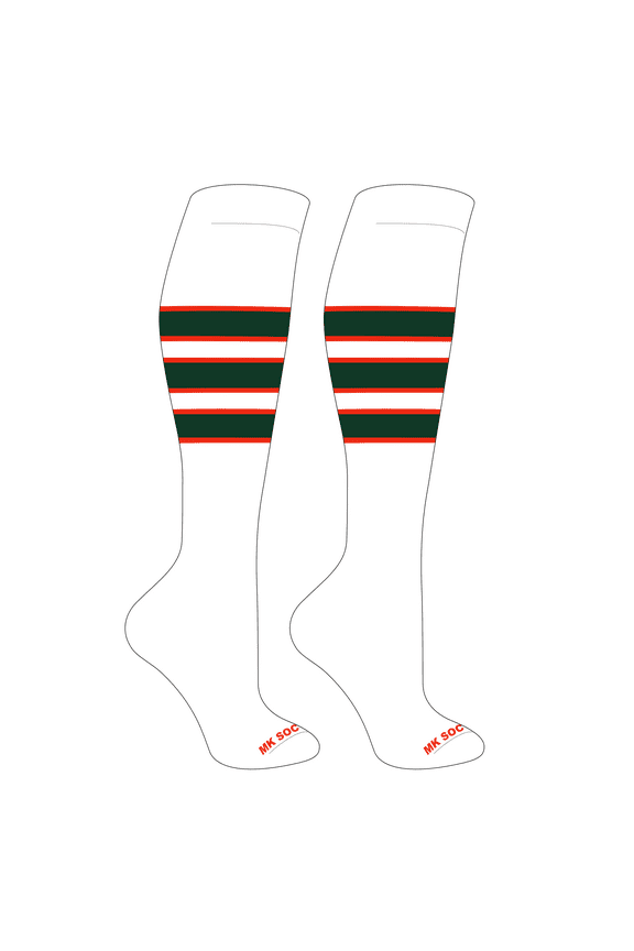 Striped OTC Baseball, Softball, Football Socks (C) White, Orange, Dark Green (L)