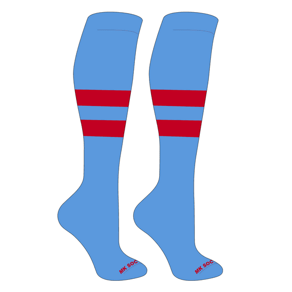 MK Socks Striped OTC Baseball, Softball, Football Socks (D) Columbia Blue, Red (L)