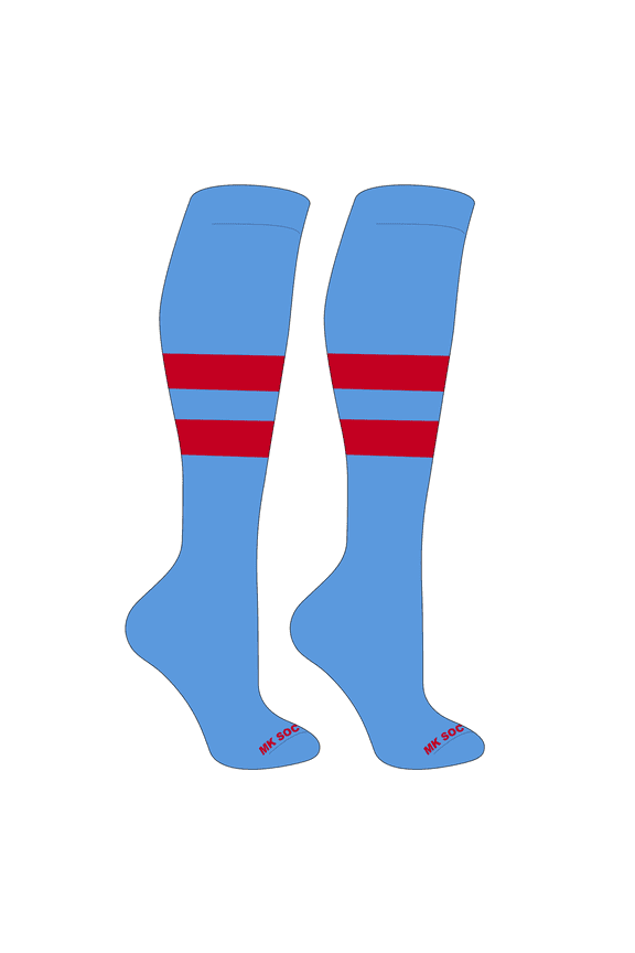 Striped OTC Baseball, Softball, Football Socks (D) Columbia Blue, Red (M)