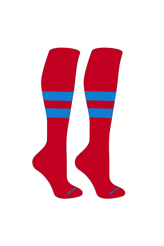 Striped OTC Baseball, Softball, Football Socks (D) Red, Neon Blue (L)