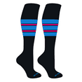 thumbnail image 1 of MK Socks Striped OTC Baseball, Softball, Football Socks (E) Black, Neon Blue, Hot Pink (L), 1 of 3