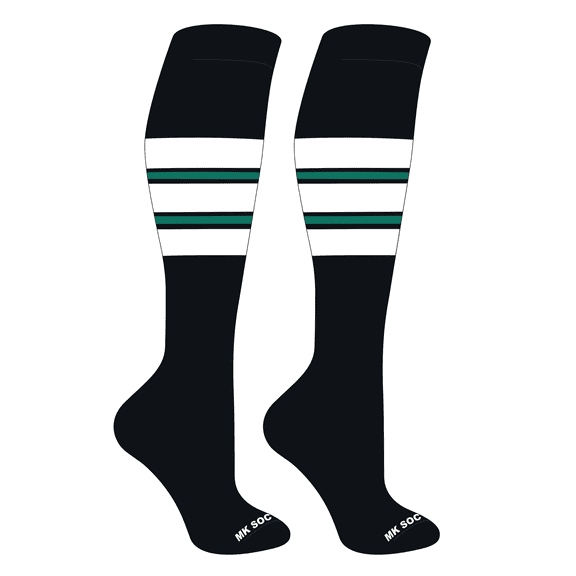 MK Socks Striped OTC Baseball, Softball, Football Socks (E) Black, White, Teal (S)