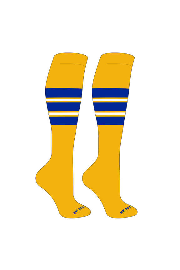 Striped OTC Baseball, Softball, Football Socks (E) Gold, Royal, White (S)