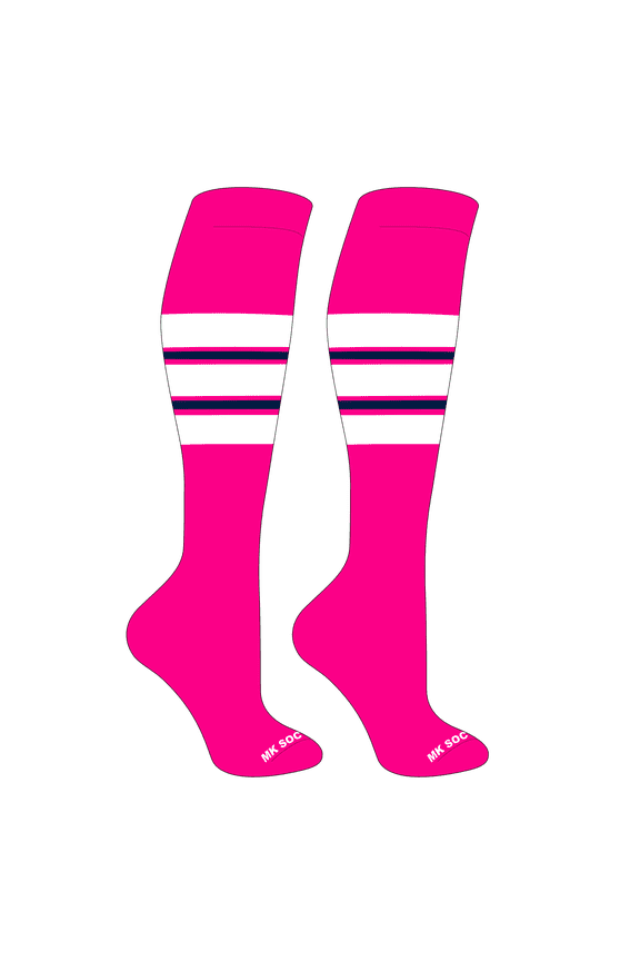 Striped OTC Baseball, Softball, Football Socks (E) Hot Pink, White, Navy (S)