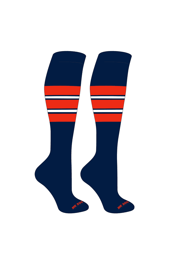 Striped OTC Baseball, Softball, Football Socks (E) Navy, Orange, White (S)