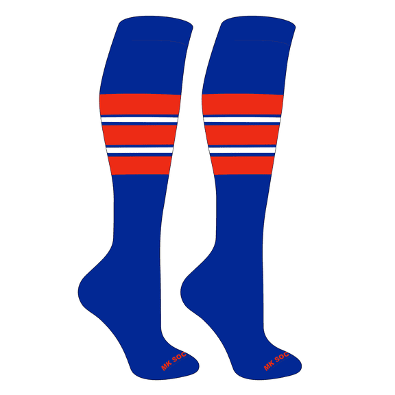 MK Socks Striped OTC Baseball, Softball, Football Socks (E) Royal, Orange, White (L)