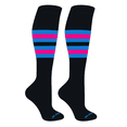 thumbnail image 1 of MK Socks Striped OTC Baseball, Softball, Football Socks (F) Black, Neon Blue, Hot Pink (L), 1 of 3