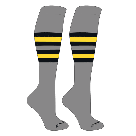 MK Socks Striped OTC Baseball, Softball, Football Socks (F) Grey, Black, Yellow (L)