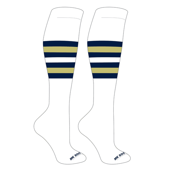 MK Socks Striped OTC Baseball, Softball, Football Socks (F) White, Navy, Vegas Gold (XL)