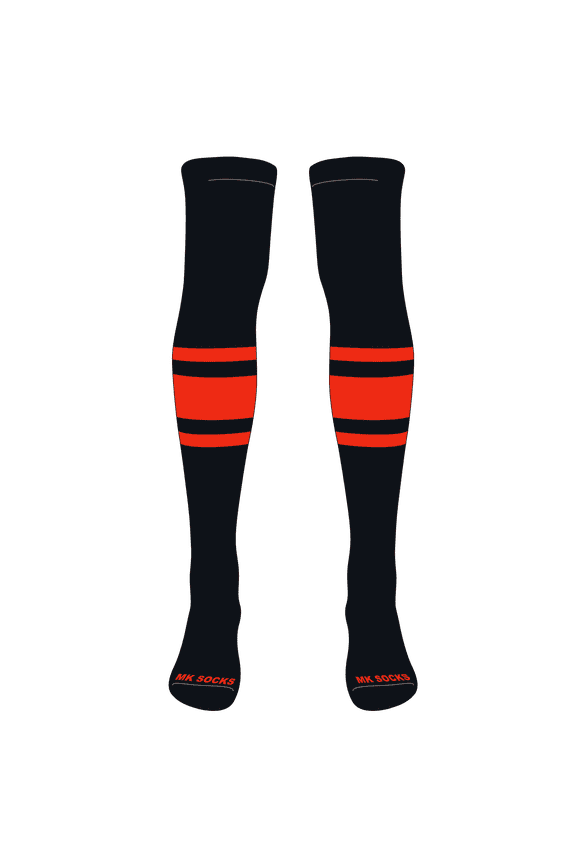 Striped Over the Knee Baseball, Football Socks (B) Black, Orange (M)